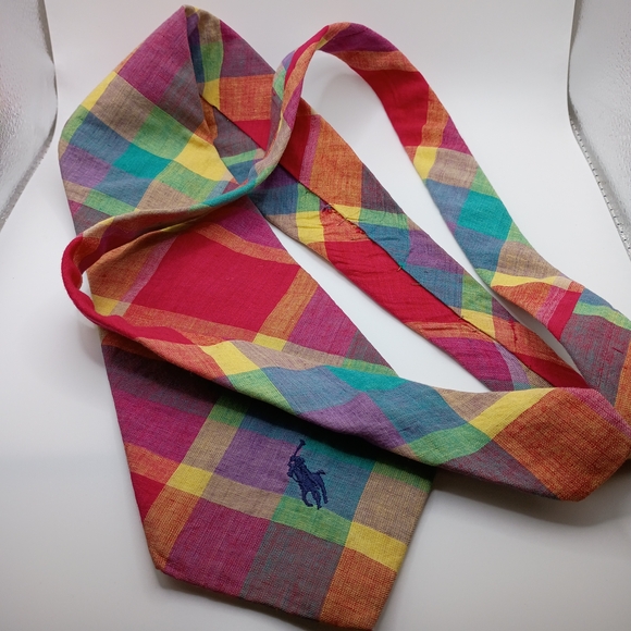 Polo by Ralph Lauren Tie Madras Plaid Cotton Vintage Made In USA 57" Length - Picture 10 of 12